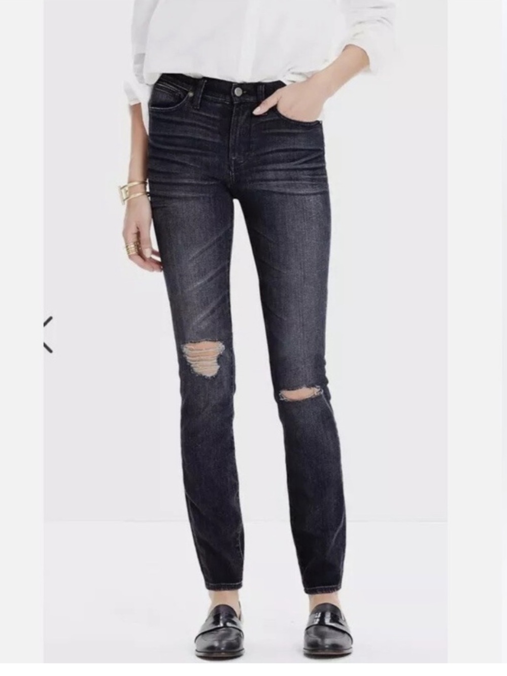 Madewell High Riser Skinny Jeans Size 29 Waist Distressed Kincaid Wash E1565